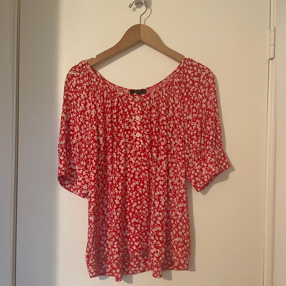 J. Crew Red Floral Top, Size Small